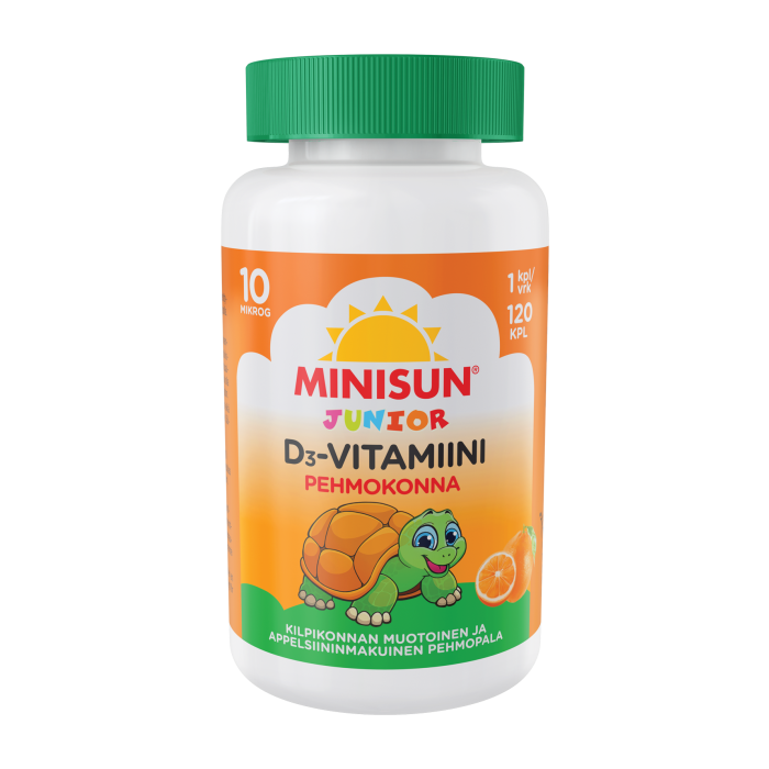 Minisun D-vitamiini Pehmokonna Appelsiini jr.10 mikrog 120 kpl