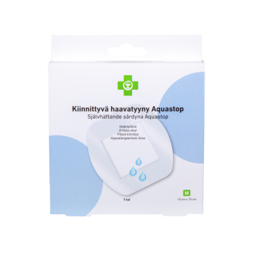 APTEEKKI Kiinnittyvä haavatyyny Aquastop M 10 cm x 10 cm 5 kpl/rasia