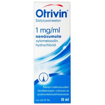 OTRIVIN SÄILYTYSAINEETON nenäsumute, liuos 1 mg/ml pystysuuntainen pumppu 10 ml